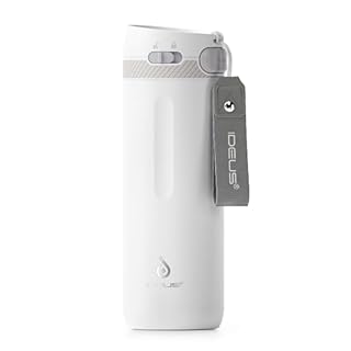 IDEUS Insulated Stainless Steel Water Bottle 17 oz Push Button Lid & Leakproof Travel Mug for Hot/Cold Beverages Fits Most Cup Holder (White)