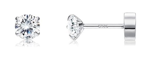 20G Sterling Silver Flat Back Stud Earrings for Women Men Gold Silver Flatback Earrings CZ Helix Cartilage Piercing Tiny Earrings Studs 2mm 3mm 4mm