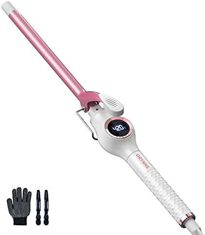 ORYNNE 1/2 Inch Small Curling Iron Wand Long Barrel, Tight Curls Thin Skinny Curling Iron with Digital Temp Control, Ceramic Tiny Curling Iron Fast Heat Up 60 Min Auto Shut Off, Pink