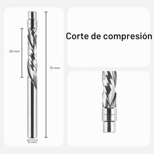 Fresa de compresión para madera SpeTool con doble rodamiento superior e inferior de 6mm 3