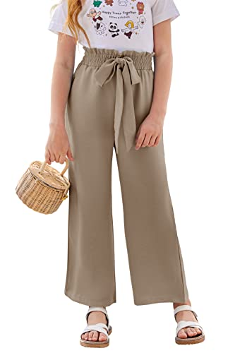 Image of SySea Girls Wide Leg Pants Kids Cute Print High Waisted Loose Fit Comfy Belted Lounge Trousers with Pockets
