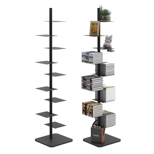 Choowin 9-Shelf Metal Spine Bookshelf Vertical Bookshelf, Adjustable Modern Floating