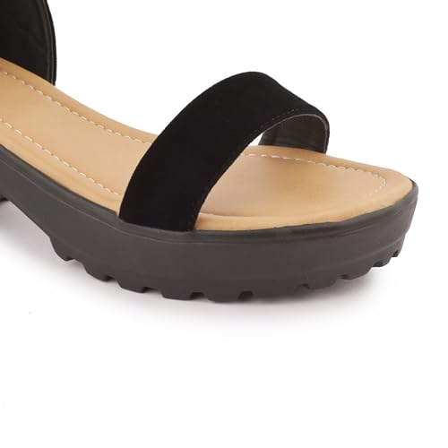 Image of Women's Platform Heels Signora112|Chunky Flared High Heel Sandals |Glossy Open Toe with Ankle Strap Signora112