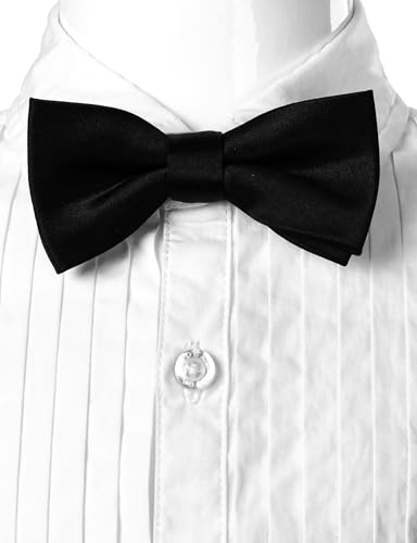 JOGAL Boys Short Sleeve Dress Shirts Kids Pleated Tuxedo Shirt with Bow Tie for 6-14 Years Old3