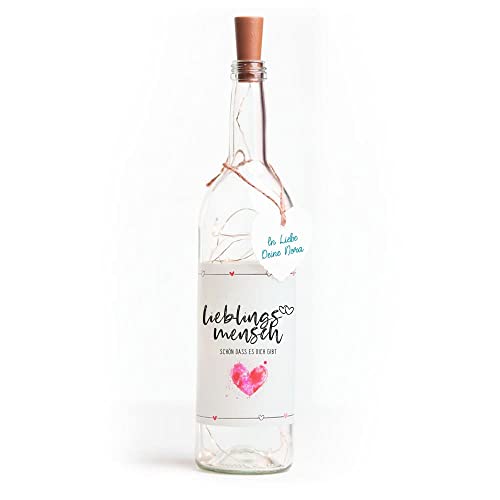 Himmelsflüsterer - LED Flaschenlicht Nr. 2 'Herz mit süßem Spruch |...