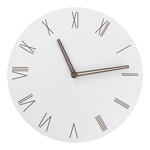 Horloge murale décorative en bois véritable blanc avec mécanisme haut de gamme