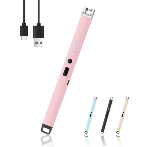 Candle Lighter Flameless Windproof Electric Lighter with Safety Lock & LED Power Display Arc Type C Rechargeable Lighters for Fireworks BBQ Camping Gifts for Christmas Thanksgiving Halloween