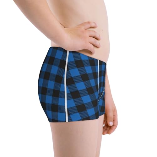 Boys' Cotton Boxer Brief Soft Underwear-Blue Black Plaid2