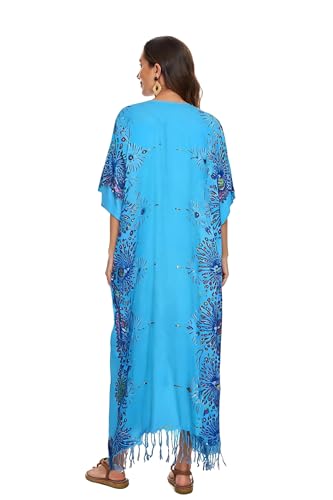 Image of Beautybatik Boho Flora Printed Women Plus Size Kaftan Kimono Loungewear Maxi Long Dress Size XL to 4X