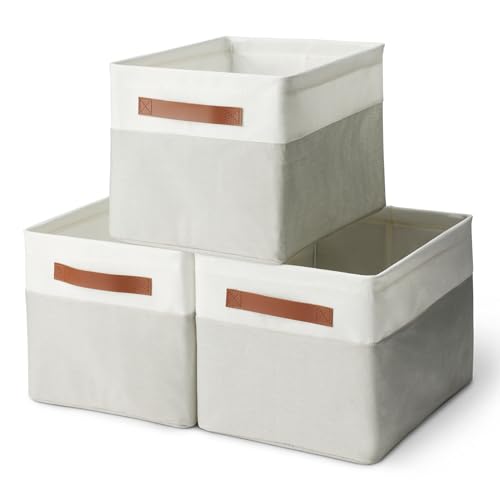 Amazon Basics Collapsible Storage Bins, Linen, Large, Pack of 3