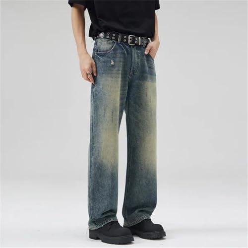 Men's American High Street Retro Loose Casual Ripped High Waist Straight Jeans4