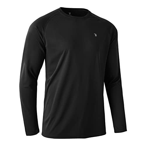 Rdruko Mens Quick Dry Long Sleeve Tops Breathable Running Sport Gym T Shirts UV Sun Protection Hiking Fishing Shirt Black L