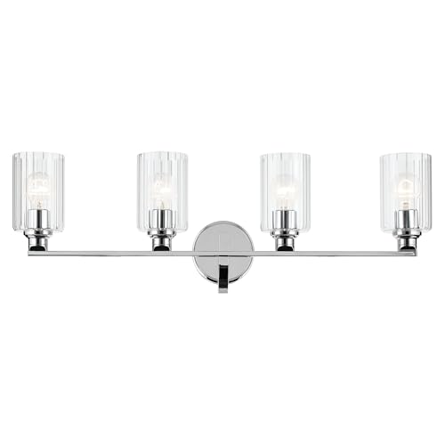 Image of Kichler Gioe 32.25 inch 4-Light Bathroom Vanity Light Fixture with Clear Fluted Glass in Chrome, Damp Rated for Over Mirror, Powder Room (32.25 inch W x 10.5 inch H), 55227CHFLU