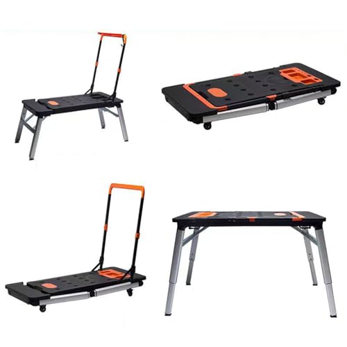 Établi pliable 7 en 1 multifonction - Table de travail - Plateforme à roulettes - Chariot de transport et chariot à main - Pour la maison et le bricolage - Charge maximale : 150 à 250 kg