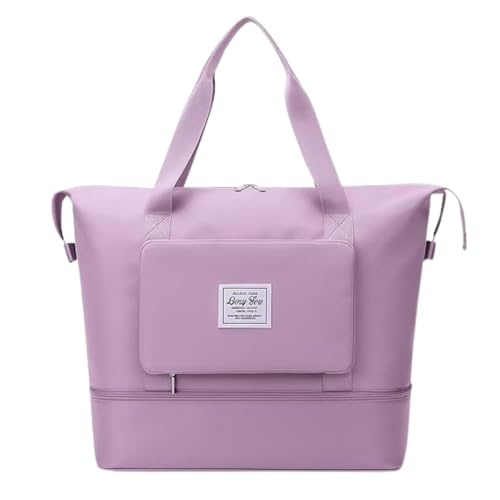 Bolsa Mala Dobrável Expansível e Impermeável Oxford – Ideal Academia e Viagem • Compartimento para Tênis/Roupas Molhadas • Alças Mão e Tiracolo Reforçadas (Lilás)