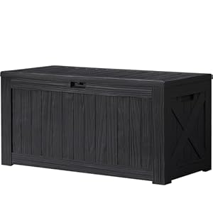 Devoko 120 Gallon Deck Box Resin Outdoor Storage Box Waterproof Large Black