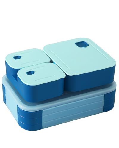 Swkien Brotdose Kinder mit Fächern, Auslaufsichere Lunchbox Bento Box Kinder, 1100ml 3 in 1 Jausenbox mit Fächern… – Ansicht 1
