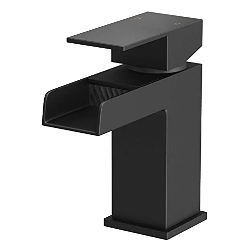 Architeckt® Dakota Bathroom Waterfall Basin Sink Mixer Tap Modern Mono Square Single Lever Handle Faucet for Sinks, Black