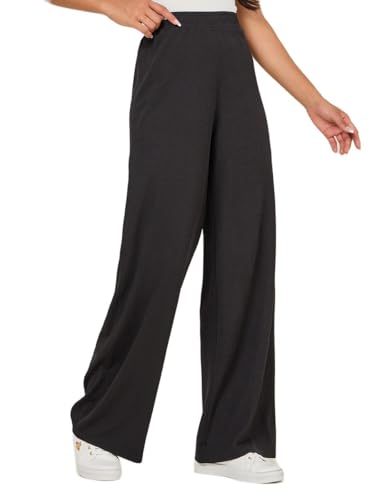 Styli Solid Ribbed Wide Leg Pants Women's Pants Black XL