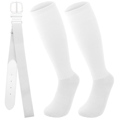 KEUKORZ White Baseball Socks & Belt Set for Adults