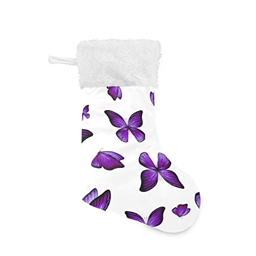 Bas de Noël peluche blanche et papillon violet pour grand cadeau