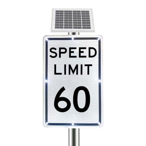 Señal solar de límite de velocidad para exteriores, señal de tráfico intermitente LED de 18 x 24 pulgadas, grado de ingeniero reflectante, fácil montaje para uso en exteriores, advertencia de