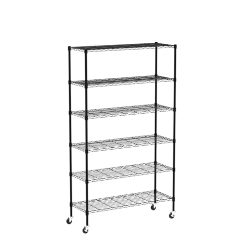 Dkeli 6 Tier Shelf Adjustable Heavy Duty 2100Lbs Capacity Metal Storage Shelves on Caster 48"x18"x82" Steel Wire Rack for Garage Basement Pantry, Black