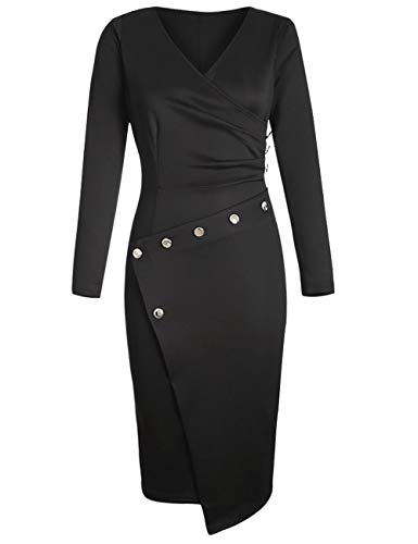 Lrady Women's Deep V Neck Casual Work Bodycon Cocktail Party Pencil Midi Dress4