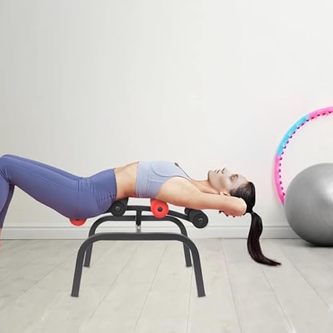 Compact Back Stretcher, Mini Inversion Table for Back Pain Relief, Adjustable Rotation Angle, 353lbs Load Capacity, at Home, Office to Relieve Low Back Fatigue(Black, Red)