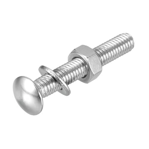 Image of uxcell M6x40mm Square Neck Carriage Bolts with Nuts & Washers, 12Set 304 Stainless Steel Round Head Square Neck Coach Bolt Screws, Silver Tone