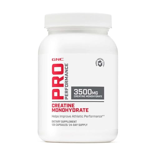 GNC Pro Performance Creatine Monohydrate Supplement Capsules for Men & Women, 3.5g, Improves Muscle Building, Energy Production, Endurance & Performance, 3rd Party Tested, Gluten Free, 120 Count, 24
