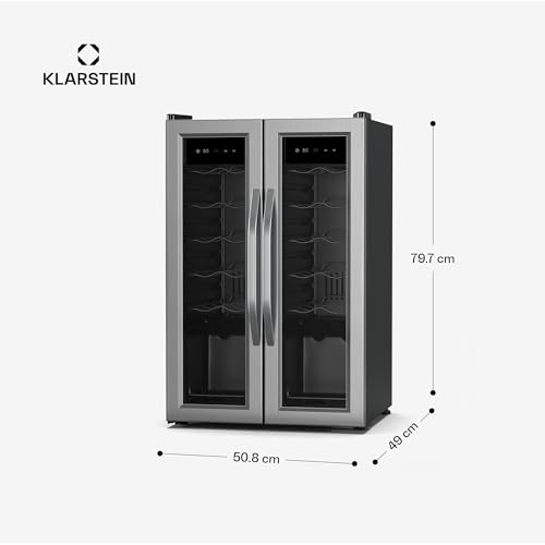 Klarstein Vinamour Weinkühlschrank 2 Zonen - 24 Flaschen, 5-18 °C, Touch-Steuerung, LED-Beleuchtung, Freistehend, Edelstahl-Doppeltür, Weinklimaschrank
