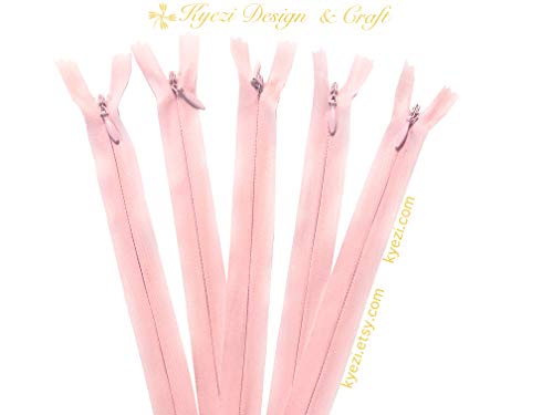 9-22 Inch Nylon Invisible Zippers for Pillow, Dresses, Skirts, Pants, Tailor, Sewer, Sewing Craft (Light Pink, 18 inch - 5pcs)