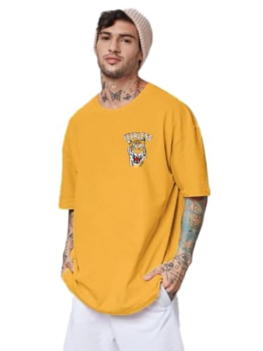 Image of LEOTUDE Oversized Cottonblend Half Sleeve Back Printed Drop Shoulder Men T-Shirt (Color Black)