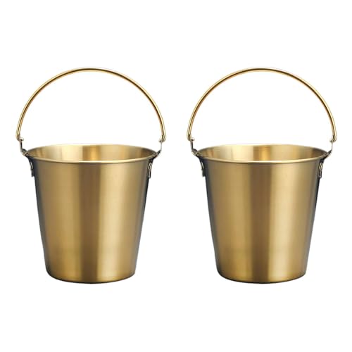 Secchiello per il ghiaccio con manici, 2 pezzi Mini vasca per bevande in acciaio inossidabile e refrigeratore per vino Raffreddatore per champagne per bevande vino (Gold)