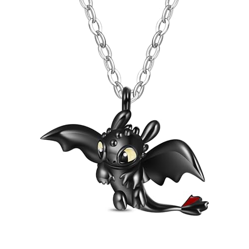 GNOCE How to Train Your Dragon Toothless Flapping Wings Pendant Necklace for Women, S925 Sterling Silver Pendant Necklace for Women Wife, Valentine‘s Day, Mother’s Day Jewelry (Toothless)