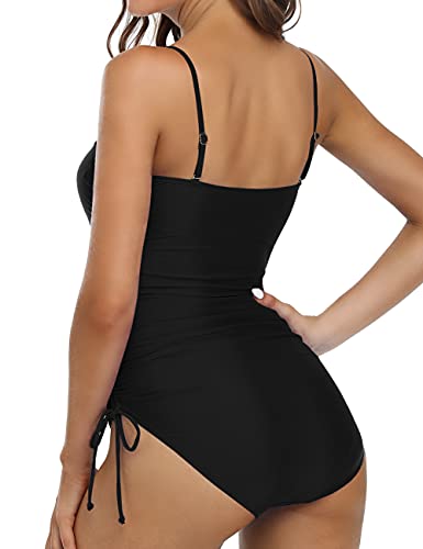 Firpearl Black Bandeau One Piece Swimsuit Ruched Slimming Tube Top Swimwear Strapless Bathing Suits Us12 #TOP3