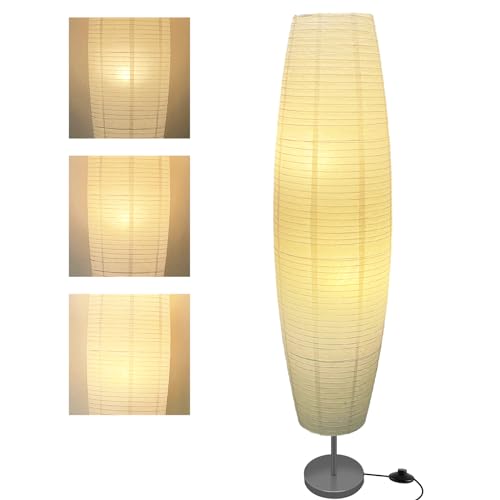 LALISU Lampadaire en papier moderne avec abat-jour, blanc-01