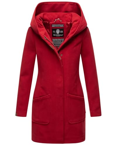 MARIKOO Damen Mantel Trenchcoat Wintermantel Übergangs Jacke Parka Lang B819 [B819-Maik-Dark-Red-Gr.M]
