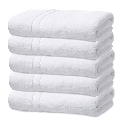 Kit 5 Toalhas de Banho Branca Hotel Macia Felpuda - Prata - Costura Dupla Reforçada (Branco Off White)