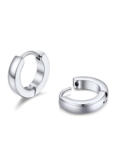 PROSTEEL Hoop Earrings for Men 9mm Stainless Steel Small Silver Huggies Hoop Earrings Hypoallergenic & Waterproof Earring Jewelry with Gift Box