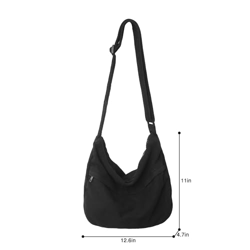 Image of Canvas Messenger Bag Large Hobo Crossbody Bag with Zipper Casual Shoulder Tote Handbag for Women and Men