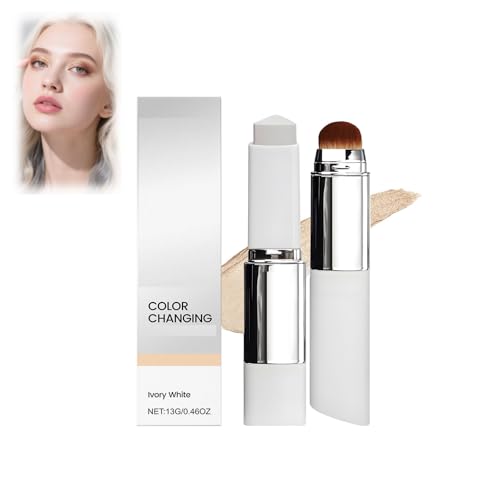 Color Changing Foundation Stick,Cover Cream Stick V White Korean Foundation Stick, Full to Medium Coverage Base Makeupwith Brush Head, For All Skin Types