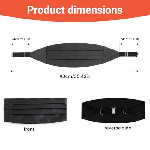 HABNI Kummerbund 1 Stück Schwarz Satin Verstellbar Für Smoking Frack Anzug Herren Männer