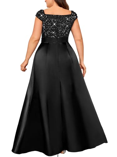 MISSMAY Women's Plus Size Sequin Lace Off Shoulder Satin Slit Formal Evening Party Maxi Dress2