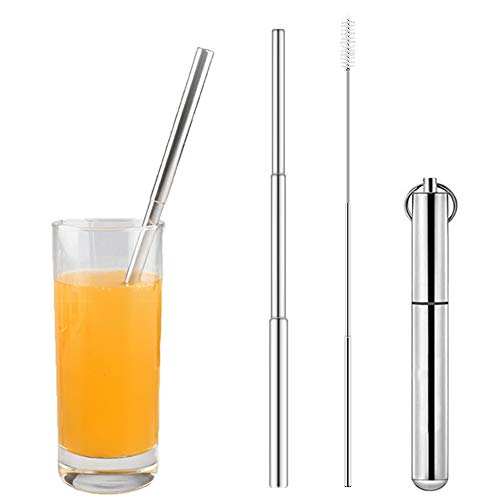 Ozkak Pajita Acero Inoxidable Reutilizable Telescópica Portátil 10-24 MM con Caso y Cepillos de Limpieza