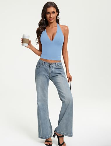Image of Avidlove Women's Halter Top Deep V Going Out Tops Double Lined Sexy Backless Summer Crop Tank Top