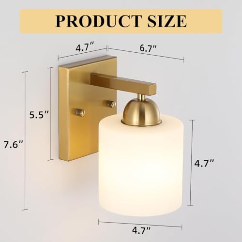 Image of Mecgirn Gold Milk Glass Wall Sconces, 1 Pack Hardwired Indoor Wall Light Fixtures for Living Room, Hallway, Bedroom, Ceramic E26 Sockets (Bulbs Not Included)