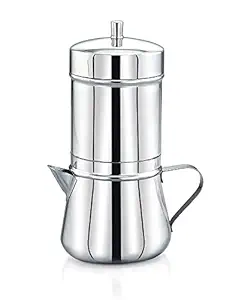 AASAVI Stainless Steel Authentic South Indian Filter Coffee Maker | Drip Madras Coffee Percolator | Brewed Coffee Maker | Tea Pot/Coffee Kettle | 250ML (Silver)