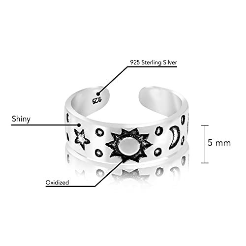 Aeravida Celestial Sky Sun Moon And Star .925 Sterling Silver Toe Ring Or Pinky Ring-Nof #TOP4